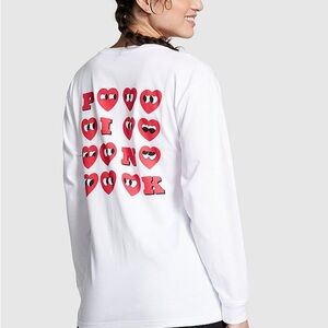 PINK Victoria's Secret White Long Sleeve Tee with Red Hearts